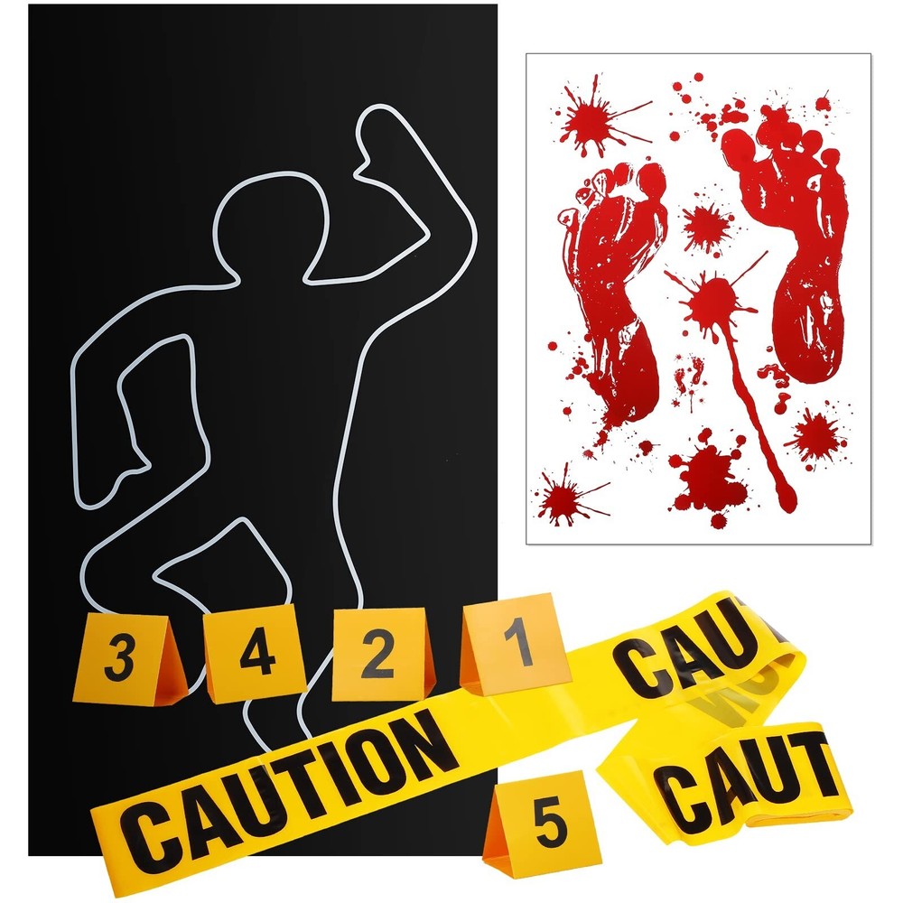 8 Pieces Crime Scene Decorations Including Body Silhouette Caution Barricade …