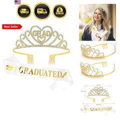 Graduation Crown and Sash Set Women Graduation Tiara Sash Celebrations