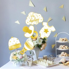 22 PCS Hello Sweet Baby Shower Centerpiece Sticks Gender Neutral Gold