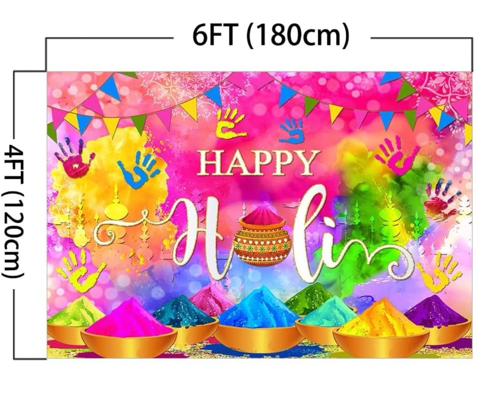 Happy Holi Backdrop Festival Party Decorations 6’x 4’