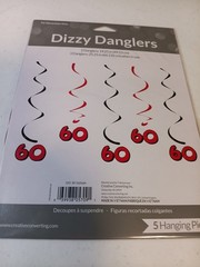 60th Birthday Hanging Dizzy Danglers 2 20″ and 3 25″ Foil 5 Pack 60th Decoration