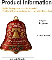 Celebrate 250th Anniversary with 2 Pack of Patriotic Acrylic Bell Ornaments