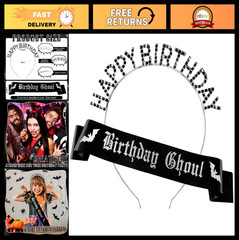 Gothic Birthday Decorations Set – 2 Pcs Black Sash & Headband for Emo Party, Spo