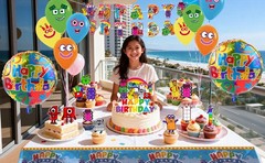Number Blocks Kids Birthday Party Decoration Set Tablecloth Balloons Cake Topper