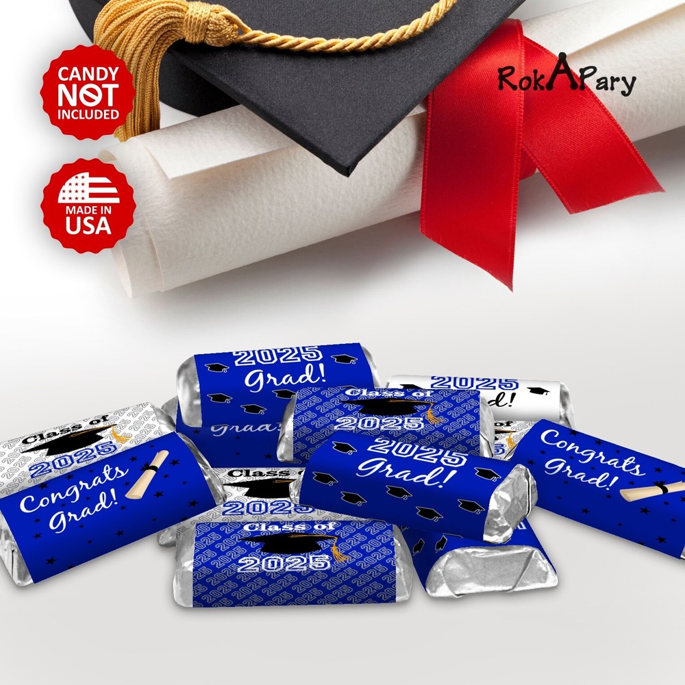 Class of 2025 Graduation Mini Candy Wrapper | Set of 60 Stickers | Blue Theme