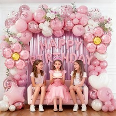 Pink Birthday Party Decorations, Pearl White Pink Metallic Pink Flower Foil B…