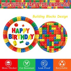173 PCS Building Block Birthday Party Decorations – Plates, Napkins, Cups, Cutle