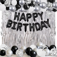 92PCS Black Silver Birthday Decorations Balloons Set for Men Women Party
