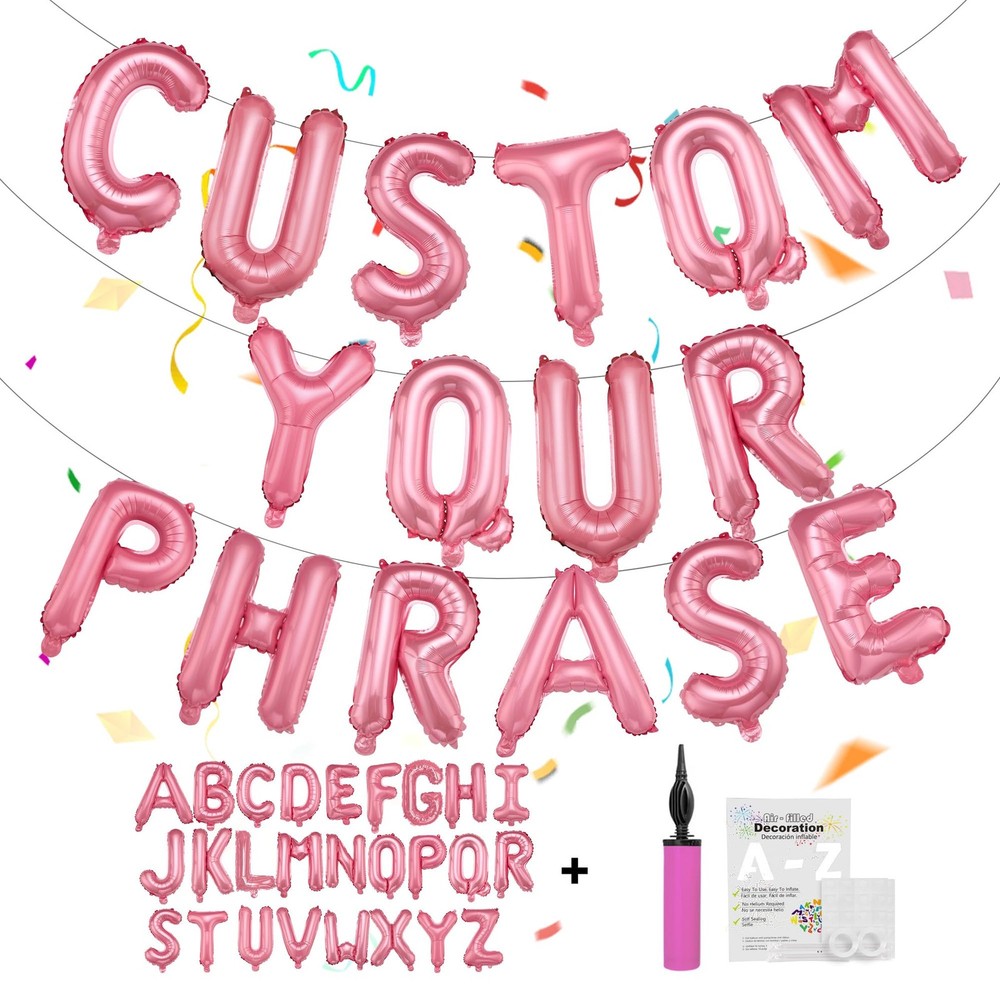 52 pcs Pink Foil Letter Balloons with Air Pump, 16 Inch 2 A-Z Sets – Mylar Al…