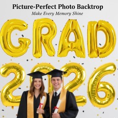 40 Inch Gold 2026 Graduation Balloons Decorations, Large Foil Mylar GRAD Lett…