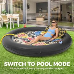 Inflatable Tanning Pool Float with Cup Holders & Pillow – 73″ XL Raft for Adults