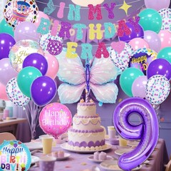 9th Pink and Purple Birthday Decorations,In My Birthday Era Banner Number 9 B…