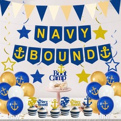 Navy Theme Party Decorations Banner Cupcake Toppers Military Blue