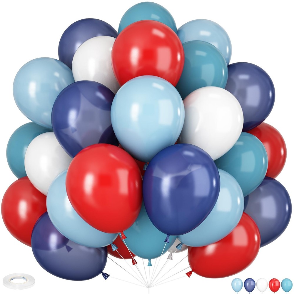 Red Blue White Balloons, 60 PCS 12 inch Navy Light Blue Red and White Balloon…