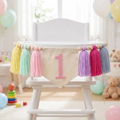 Pastel Macaron one high chair banner Handmade First Birthday High Chair Banne…