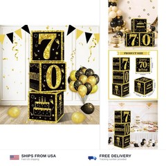 Eiurteao 3pcs Black Gold 70th Birthday Decorations Boxes for Men Women | Happ…