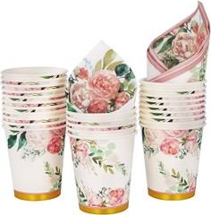 Bohemian Floral Disposable Tableware Set – Perfect for Weddings & Showers