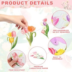 Spring Party Decorations, Hello Spring Hanging Swirls Sign Watercolor Tulip
