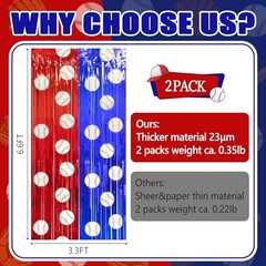 Baseball Party Decorations, Thickened Tinsel Backdrop 3.3 x 6.6 Red Blue White