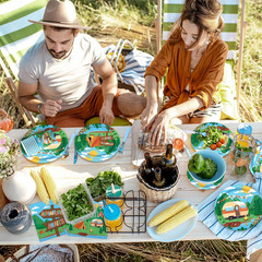 Happy Camper Birthday & Camping Party Decorations Set – Serves 25 with Disposabl