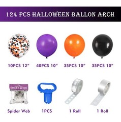 Halloween Balloon Arch Kit with Spider Webs, 124 Pcs for Party Decor