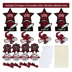 24 PCS Graduation Decorations Maroon Black 2025 Sticks Table Toppers Burgundy
