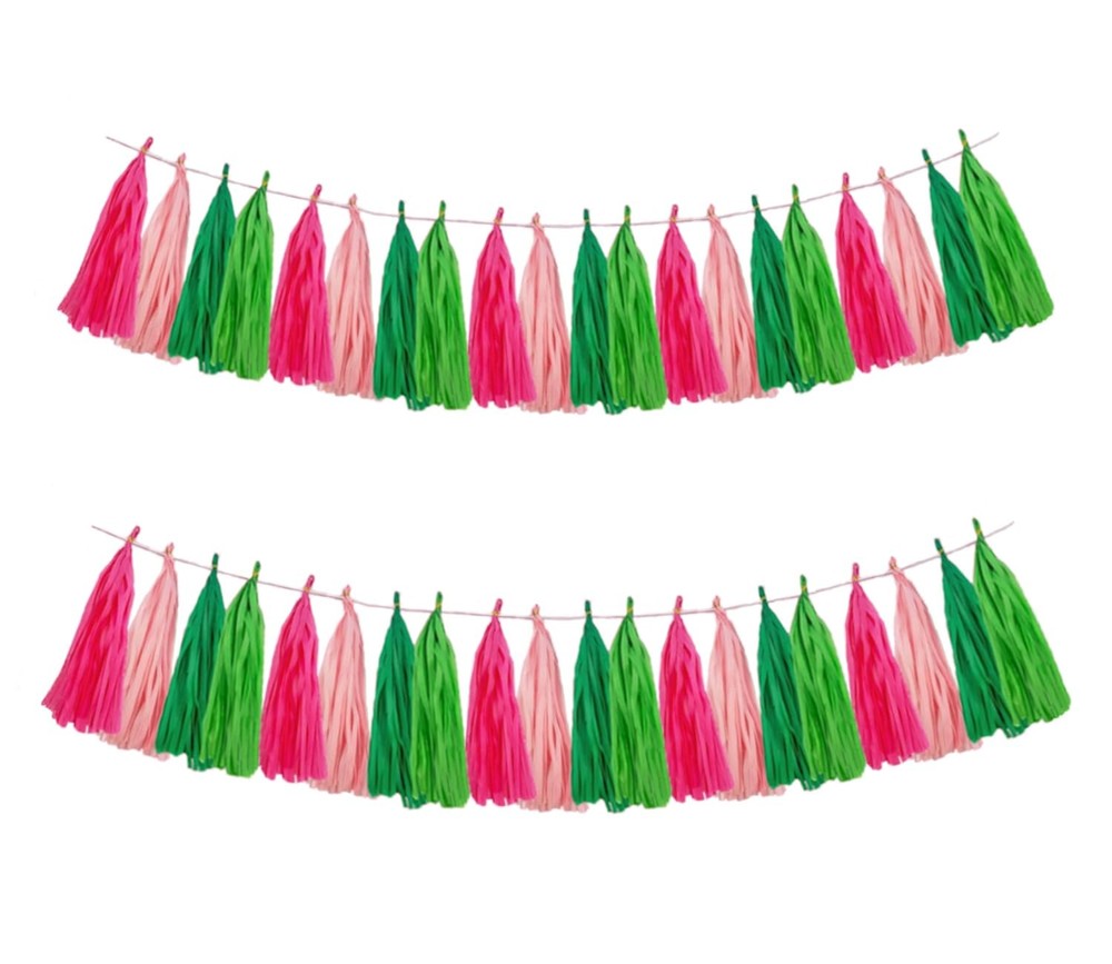 20PCS Pink and Green Tissue Garland,Paper Tassels Garland Banner Perfect for …