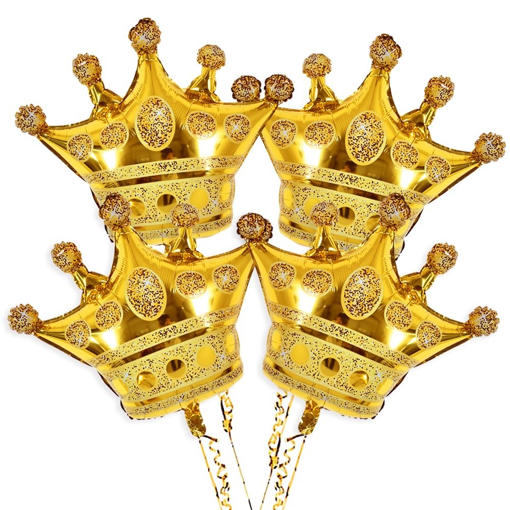 4 Pcs Crown Balloons 24 Inch Gold Crown Shaped Foil Mylar Balloons for Annive…