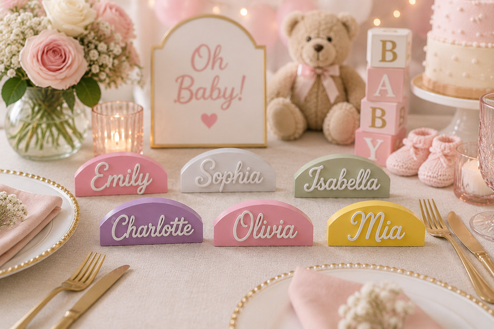Baby Shower Name Place Cards | Personalized Table Decor | Custom Guest Place Set