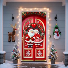 2D flat festive door bannerSanta Couple Door Decorations Holiday Indoor Outdo…