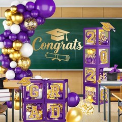 Graduation Decorations Class of 2026, Purple and Gold Graduation Decorations