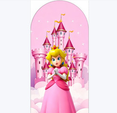 Peach Princess Castle Happy Birthday Arch Backdrop Cover Background Party Decor