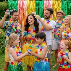 Foil Fringe Curtains: 2 Sparkling Tropical Luau Hawaiian Photo Booth Decorations
