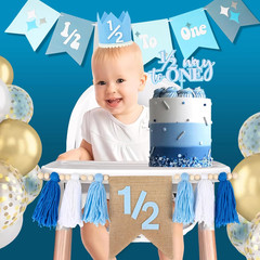 1/2 Birthday Boy Half Birthday Decorations – 4PCS Blue 6 Month Party Set with 1/