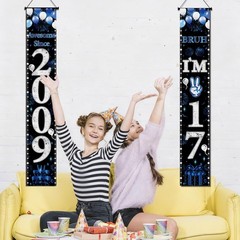 17th Decorations Door Banner – 2 Pcs Blue Awesome Since 2009 Bruh I’m 17 Happ…