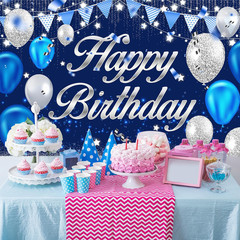 Happy Birthday Banner – Birthday Decorations for Men Women Boys Girls Blue Slive