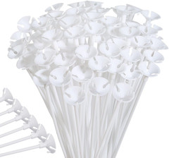Upgraded Version 100 Pieces White Plastic Balloon Sticks Holders and Cups for Ch