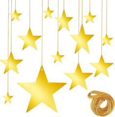 24Pcs Gold Hanging Stars Decorations, Glitter Star Cutouts with 55 Yard Gold Nyl