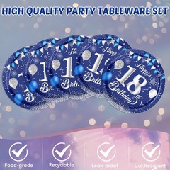 Birthday Decorations Kit Navy Blue Silver 18th Tableware Party Supplies