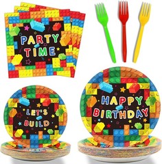 Vibrant Building Block Birthday Party Set – 96 Durable Pieces for 24 Guests