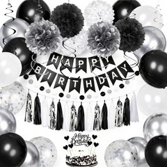 Birthday Decorations for Men, Black and Silver Party Decorations, Black and W…