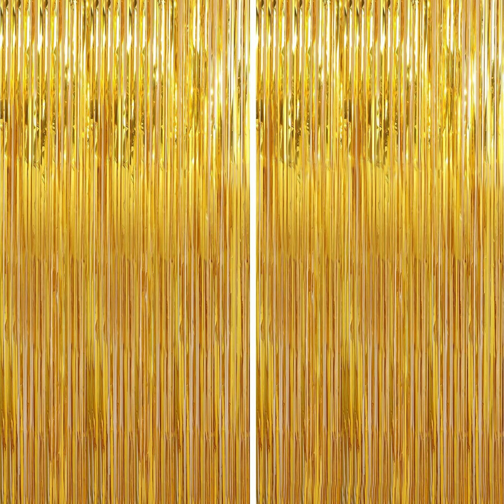 4 Pack 3.3 X 9.9 Ft Gold Foil Fringe Curtains Party Decorations, Gold Tinsel Cur