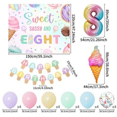 Sweet Sassy and Eight 8th Decorations for Girls 8 Year Old Party Decor Ice Cr…