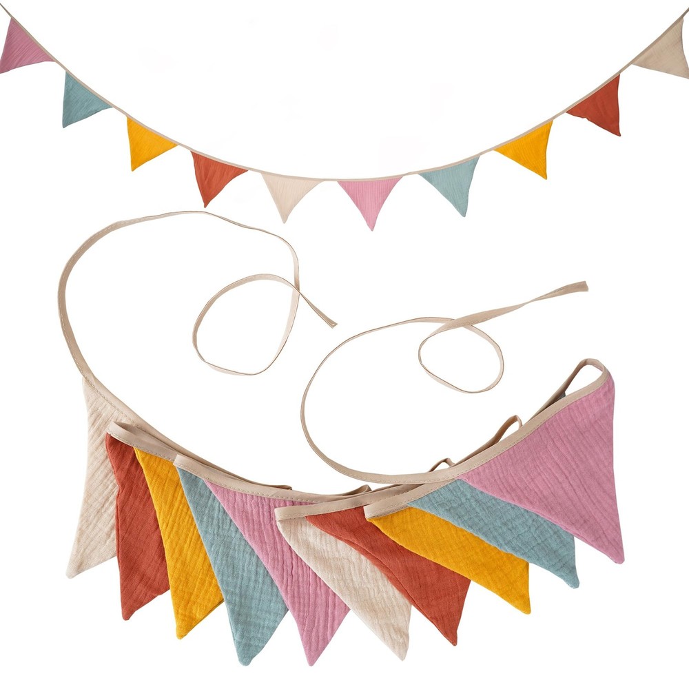 Fabric Bunting Banner, 2 Pack Handmade Neutral String Banner Each 8.5 ft 10 F…