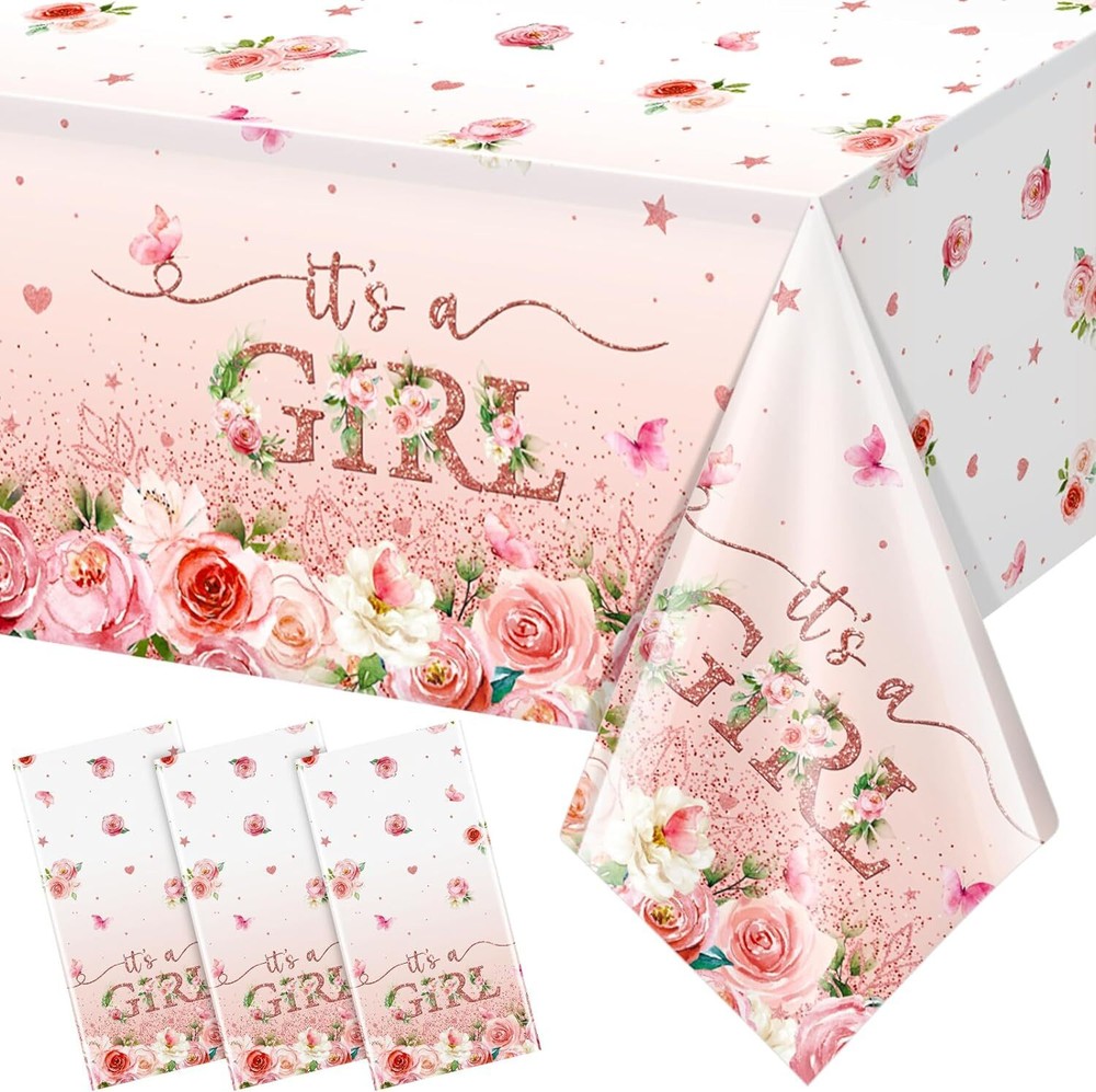 3 Pack Floral Baby Shower Tablecloth Decorations, It’s a 3 Pack, Multi Color