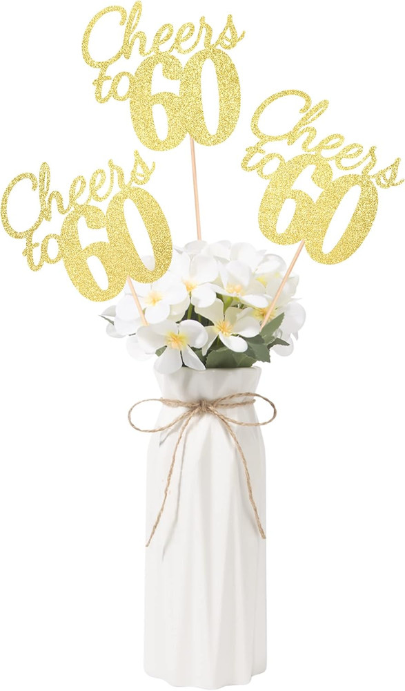 Cheers to 60, 10 Pack Double-Sided Gold Glitter 60Th Birthday Centerpieces for T