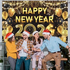 2 Pack Christmas & New Year Banners 2026 Merry Xmas Backdrop Party Decorations