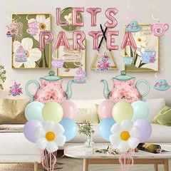Tea Party Decorations 26Pcs Macaron Balloons with LETS PARTEA Foil Balloon Ba…