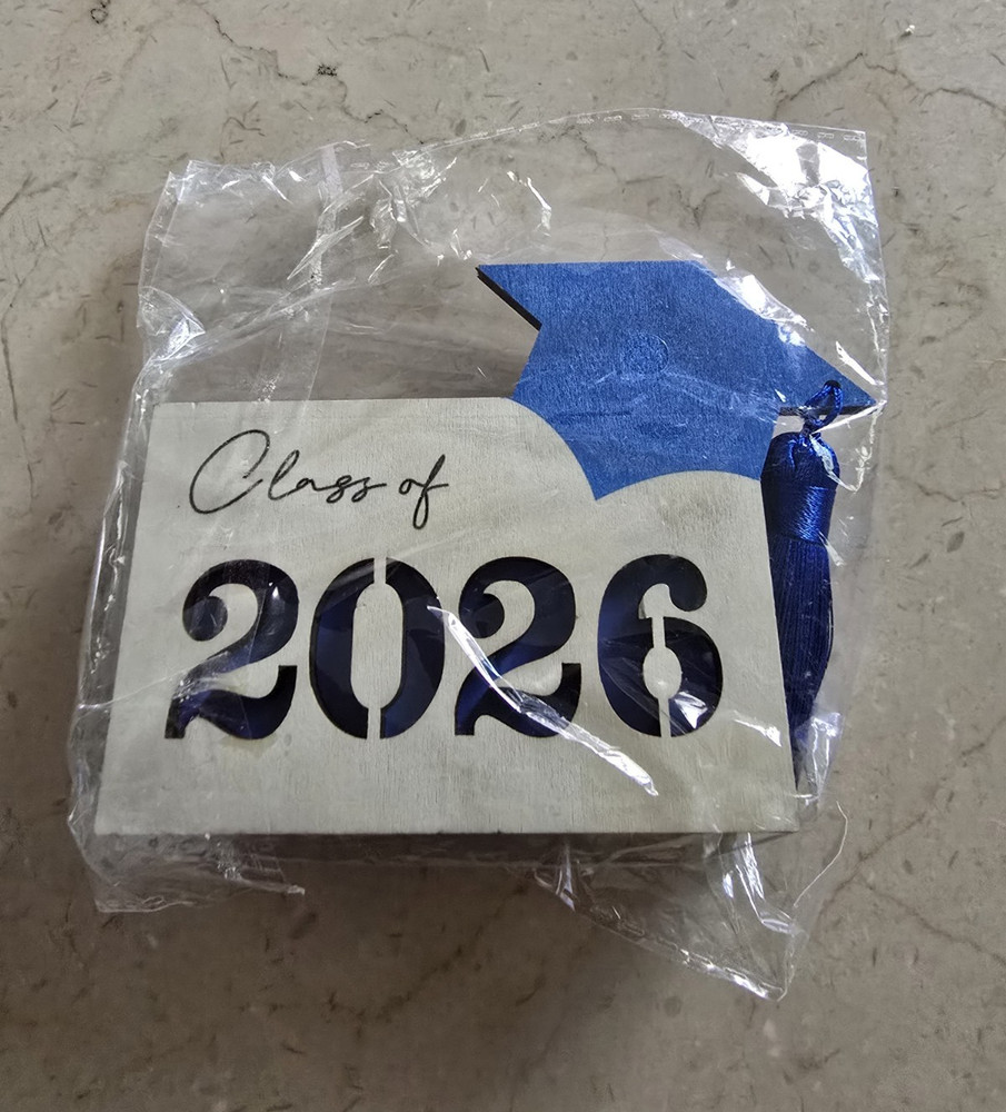 Class of 2026 Graduation Party Table Decoration Wood Block Tassel Blue White