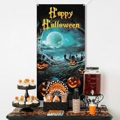 Large Halloween Door Cover Decorations 6×2.9 Ft Scary Horror Pumpkins Moon
